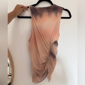 Zara Peach and Gray Tie Dye Mesh Tank Top Cinch